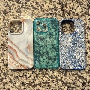 iPhone 14 Pro Phone Case Set - Marble, Teal, Floral